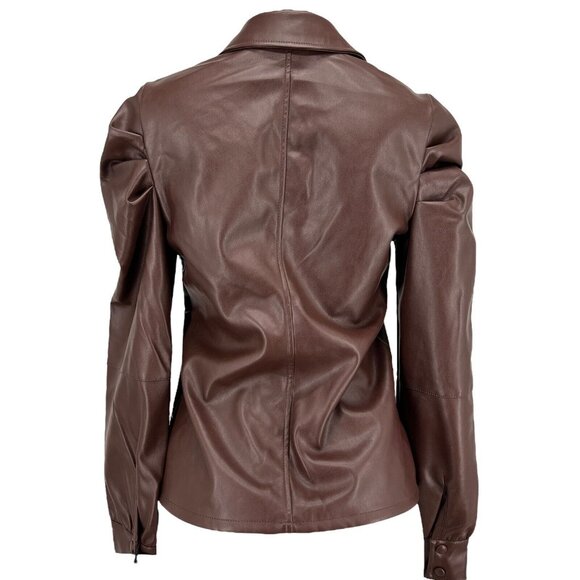 7 For All Mankind Women's Brown Top Size Small Faux Leather Puff Long Sleeve NWT - Picture 2 of 13